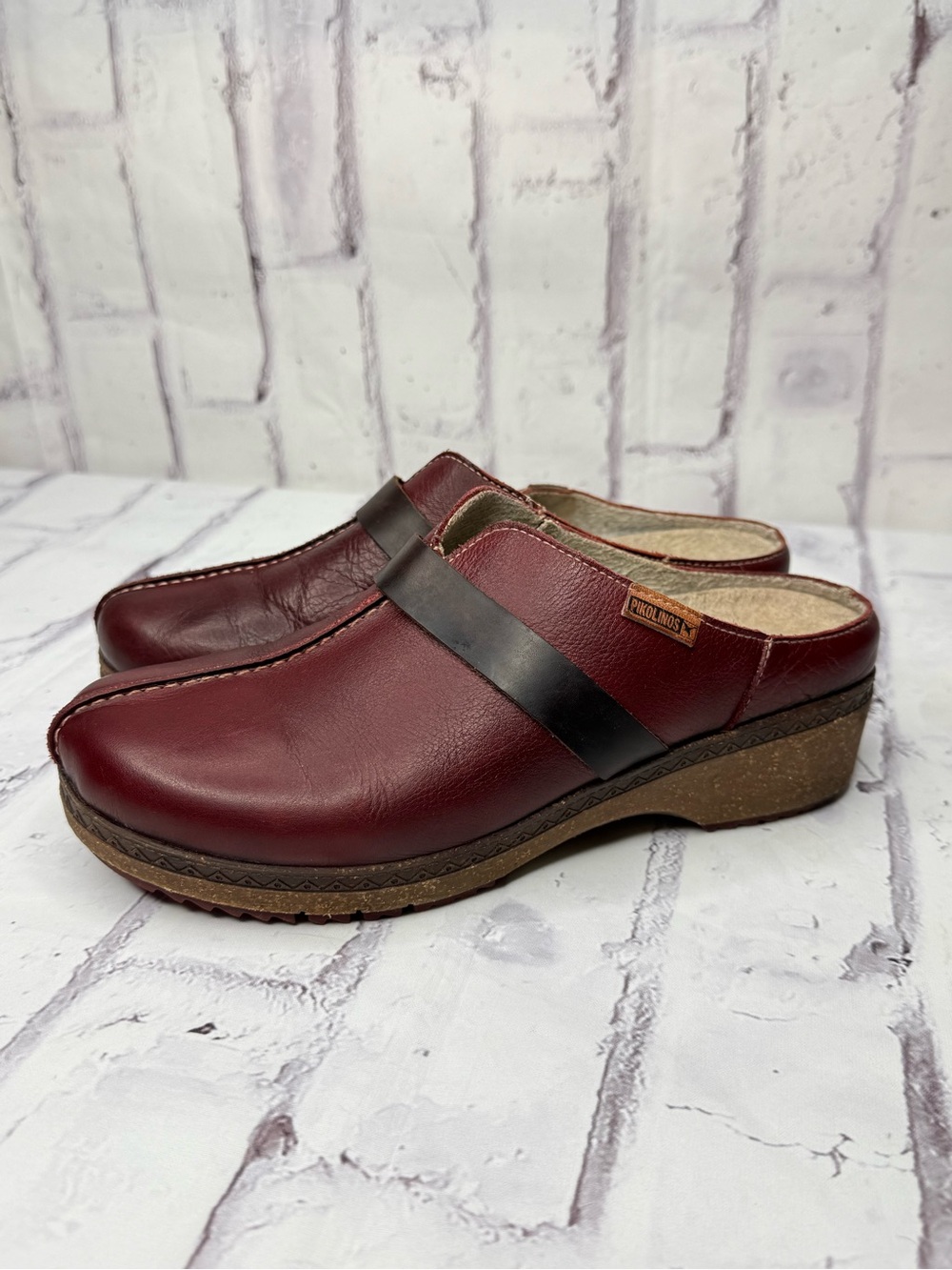 Pikolinos Granada Clogs Sz 37 Red Arcilla Leather Wool Lined Slip On Slide Mule